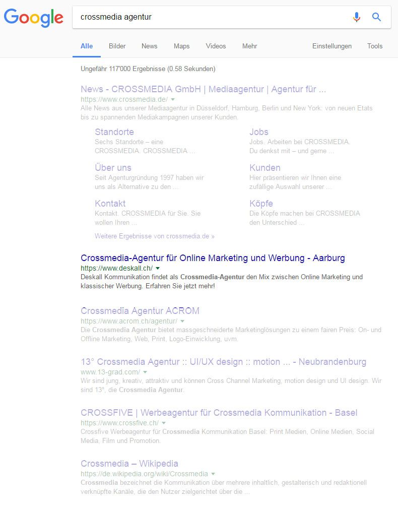 Google Suchergebnisse