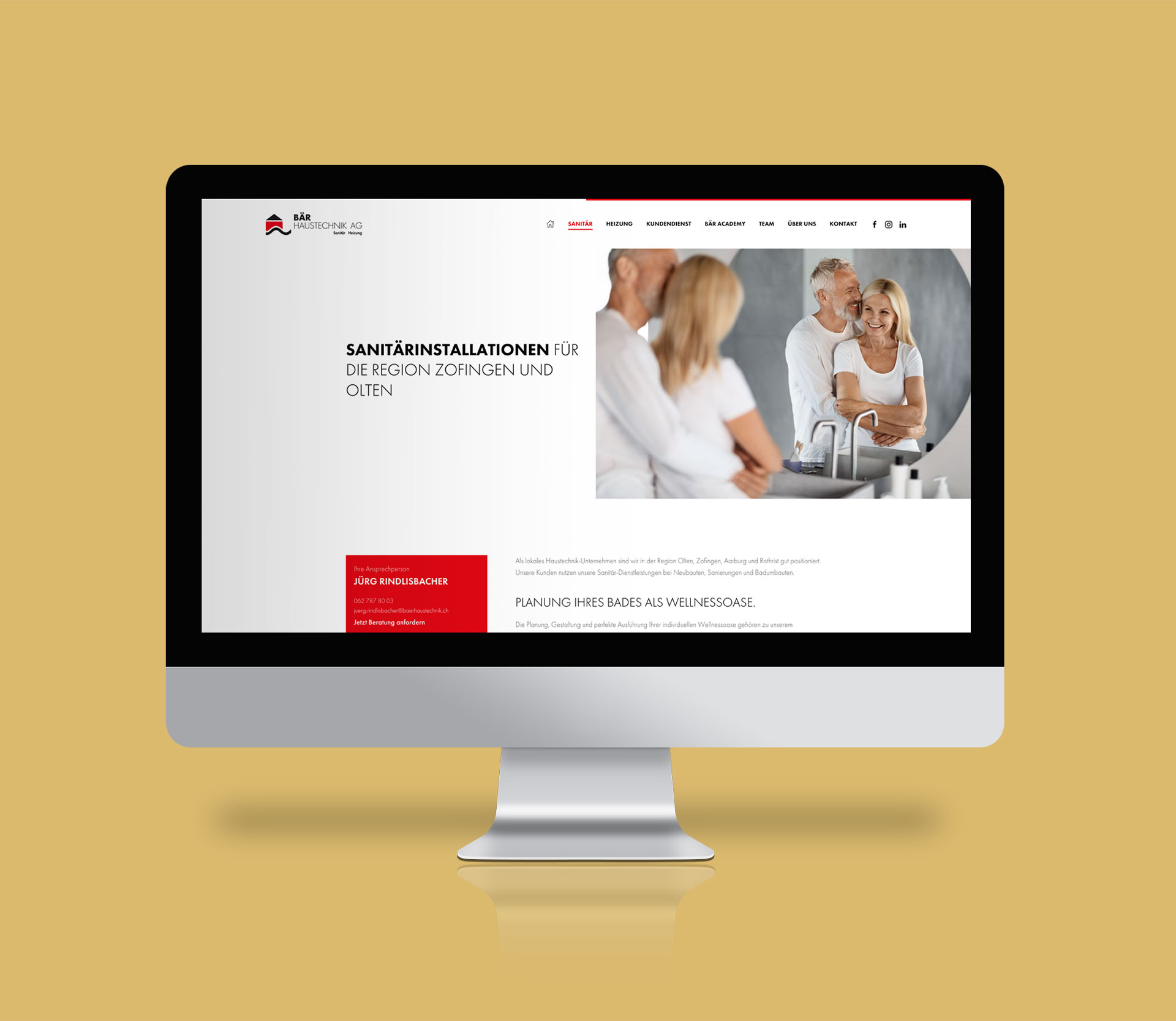 Bär Haustechnik Website - Eine Abbild einer Unterseite der Website auf Desktop