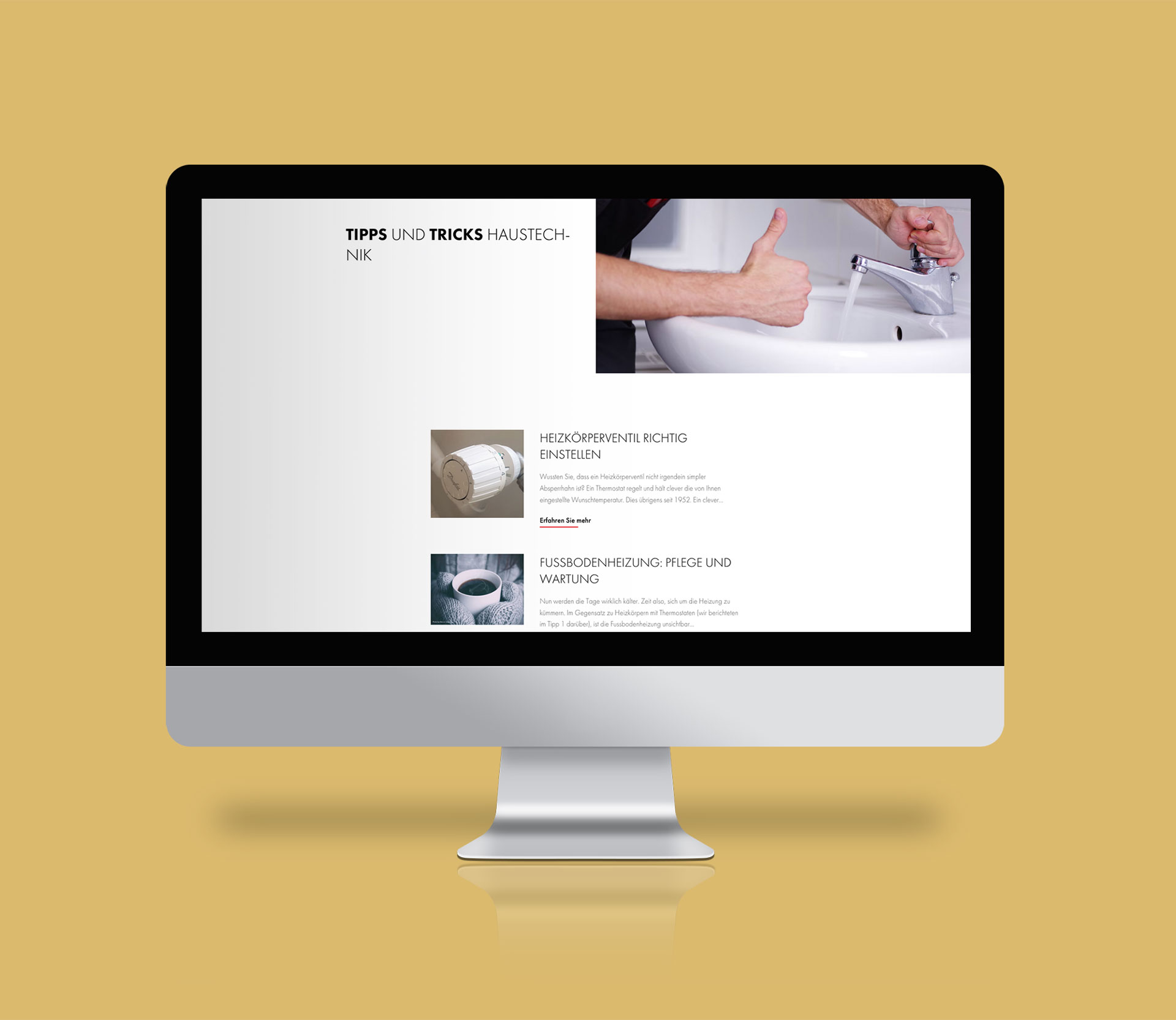 Bär Haustechnik Website - Eine Abbild einer Unterseite der Website auf Desktop