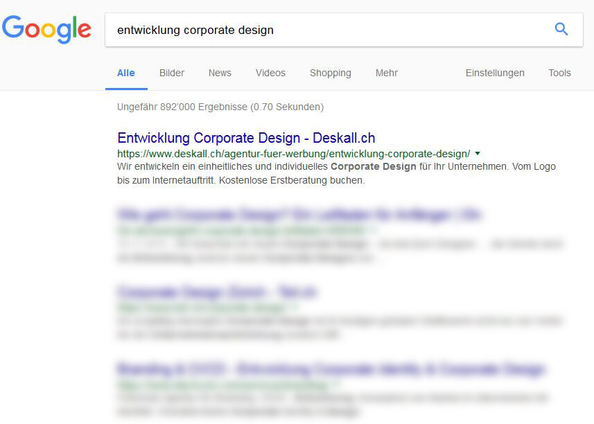 Google Ergebnisseite mit title Tag