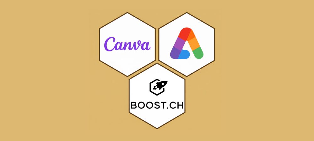 Logos von Canva, Adobe Express und Boost
