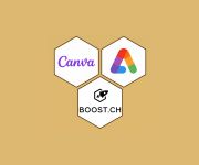 Logos von Canva, Adobe Express und Boost